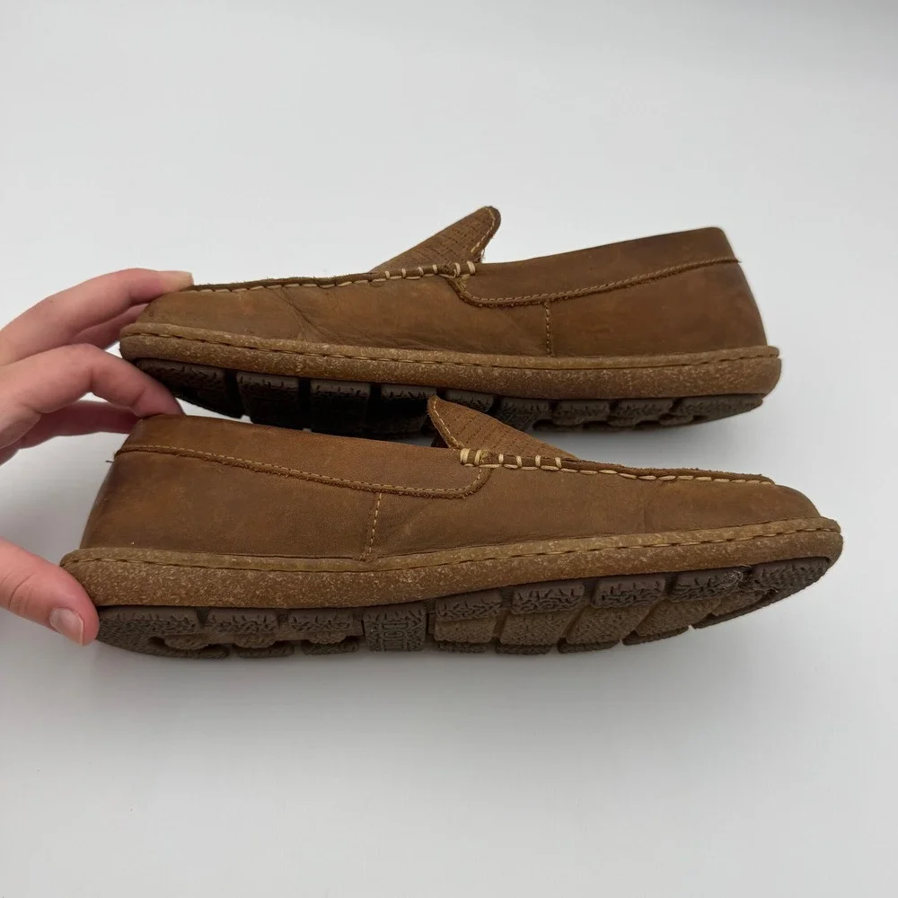 Born Mens 8.5 Brown Leather Perforated Slip On Loafers BM0006206 Handcrafted